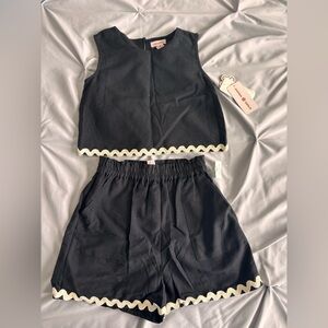 Japna Kids Girls Two-Piece Black Tank Top & Shorts Set Vacation Outfit Size 12